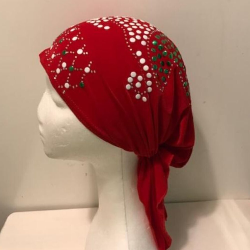 RED Pre-Tied Stud Fashion Cap Slip On Bonnet Hijab Undercap #3